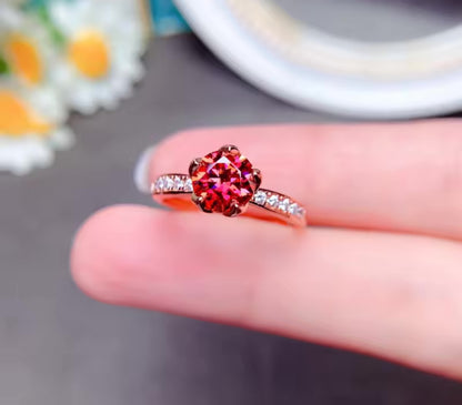 1ct Watermelon Moissanite Round Cut Engagement Ring