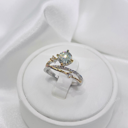 1CT Moissanite Sterling Silver / Gold Womens Engagement Ring