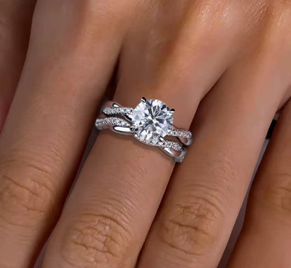 3CT Moissanite Round Cut Silver Engagement Ring Set