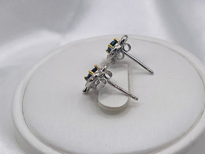 Natural Sapphire Love Heart Silver Stud Earrings