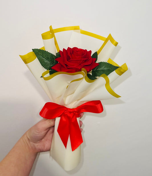 Eternal Single Red Velvet Rose Small Bouquet Valentines Cream