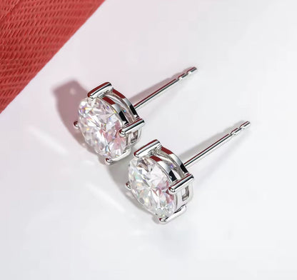 14K White Gold Moissanite Round Cut Stud Earrings