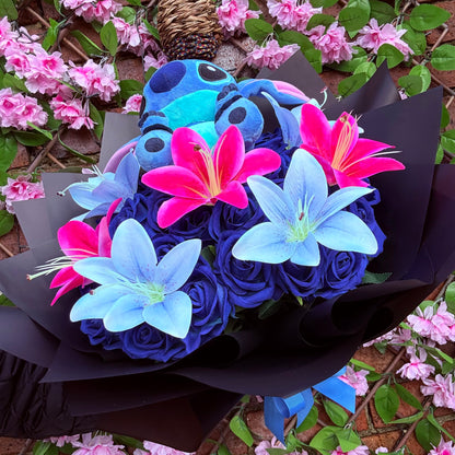Stitch Inspired Blue Rose & Lily Bouquet Luxury Character Flower Gift