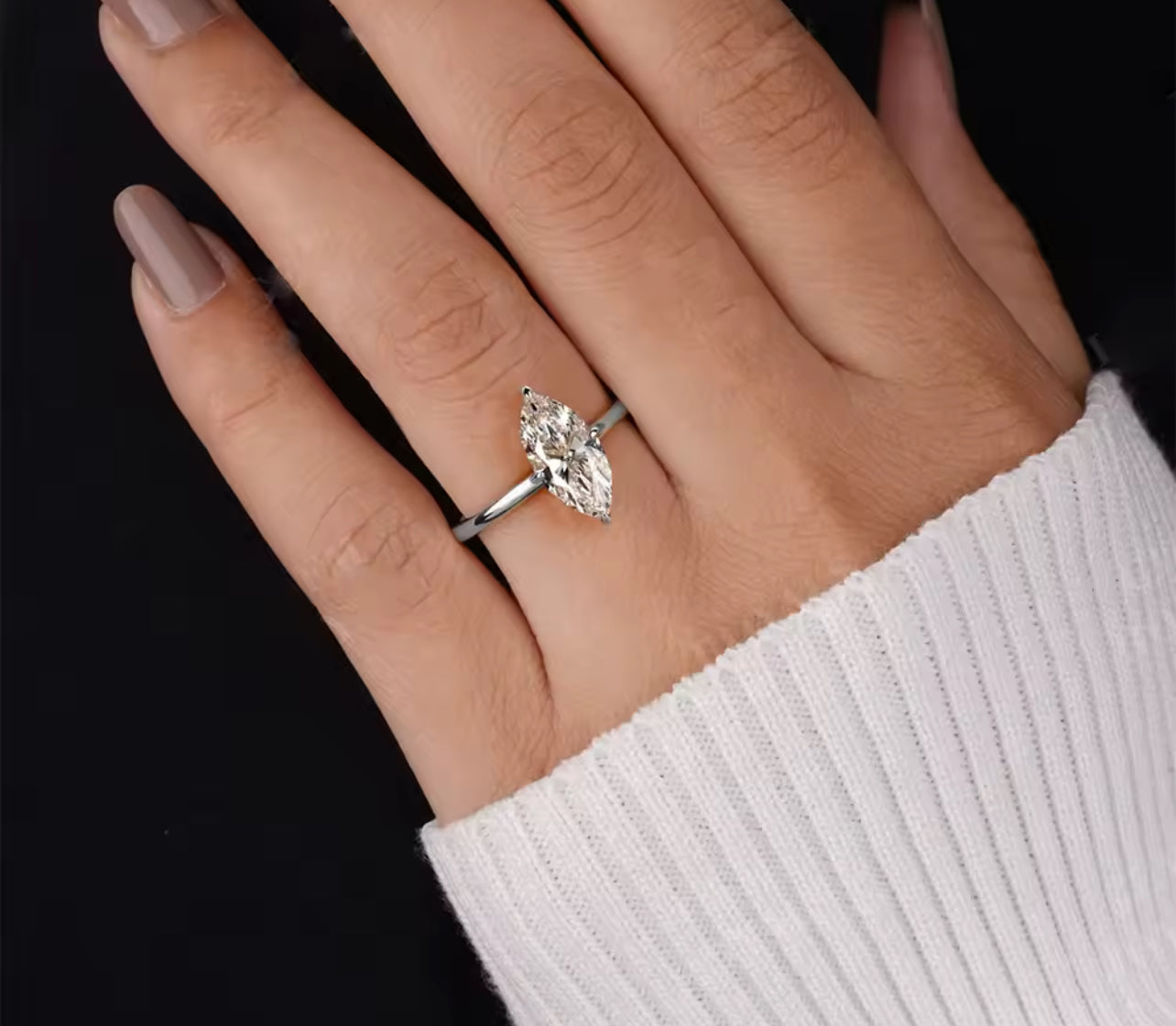 Luxury Moissanite Marquise Cut Silver Engagement Ring