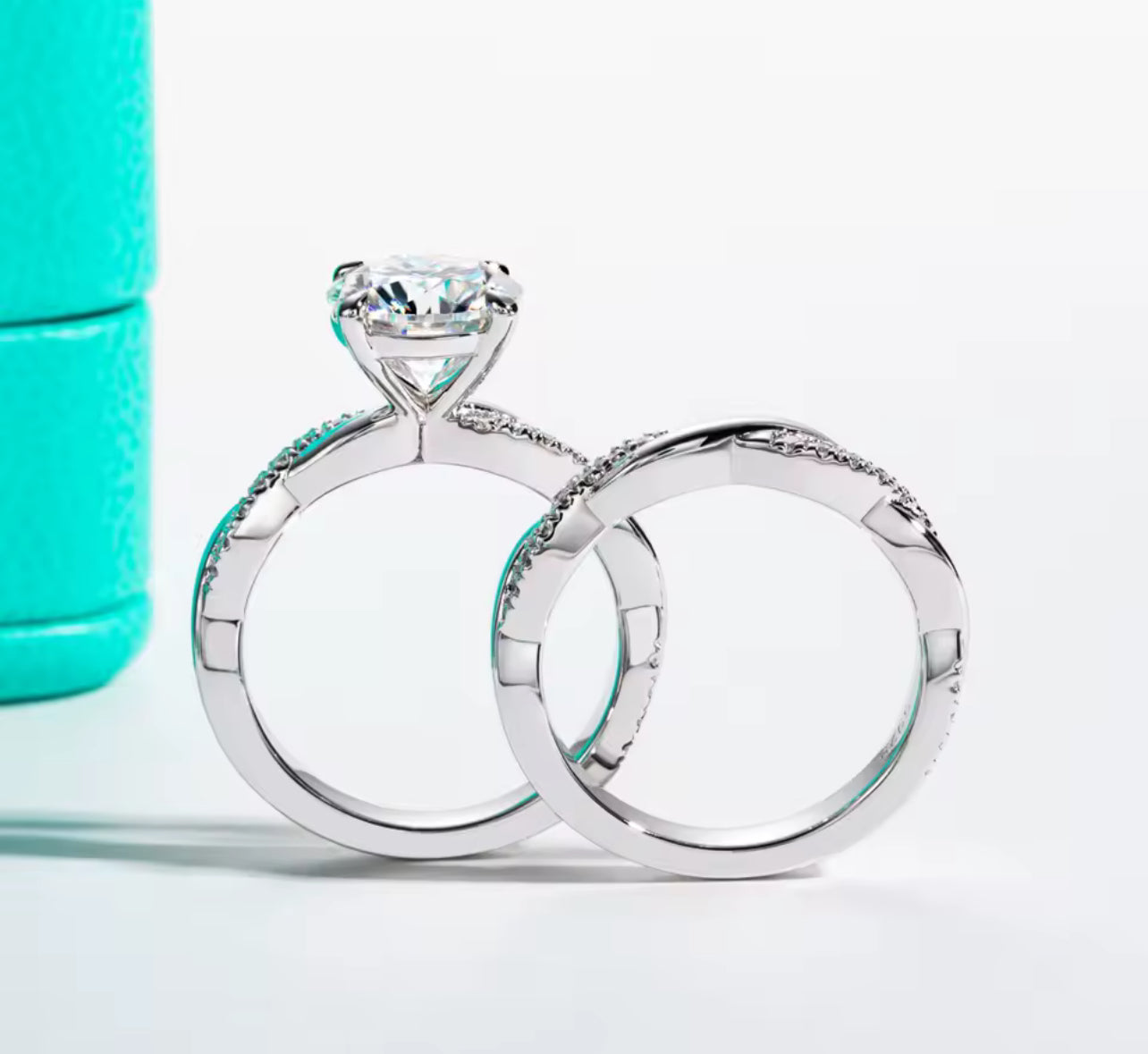 3CT Moissanite Round Cut Silver Engagement Ring Set