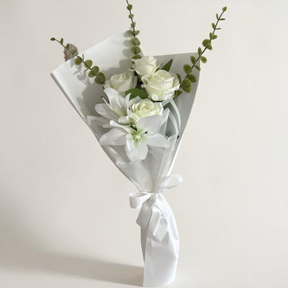Elegant Handheld Cream Rose & Lily Bouquet