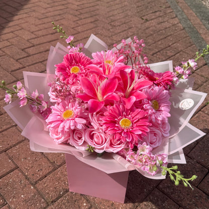 Personalised Pink Lily & Rose Forever Flower Bouquet