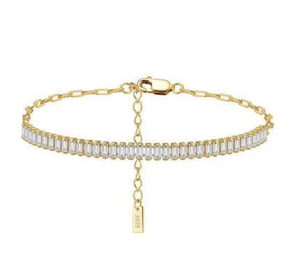 Paperclip Tennis Chain Emerald Cut Womens Bracelet Gold / Silver