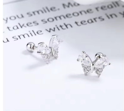 Crystal Silver / Gold Dainty Butterfly Stud Earrings