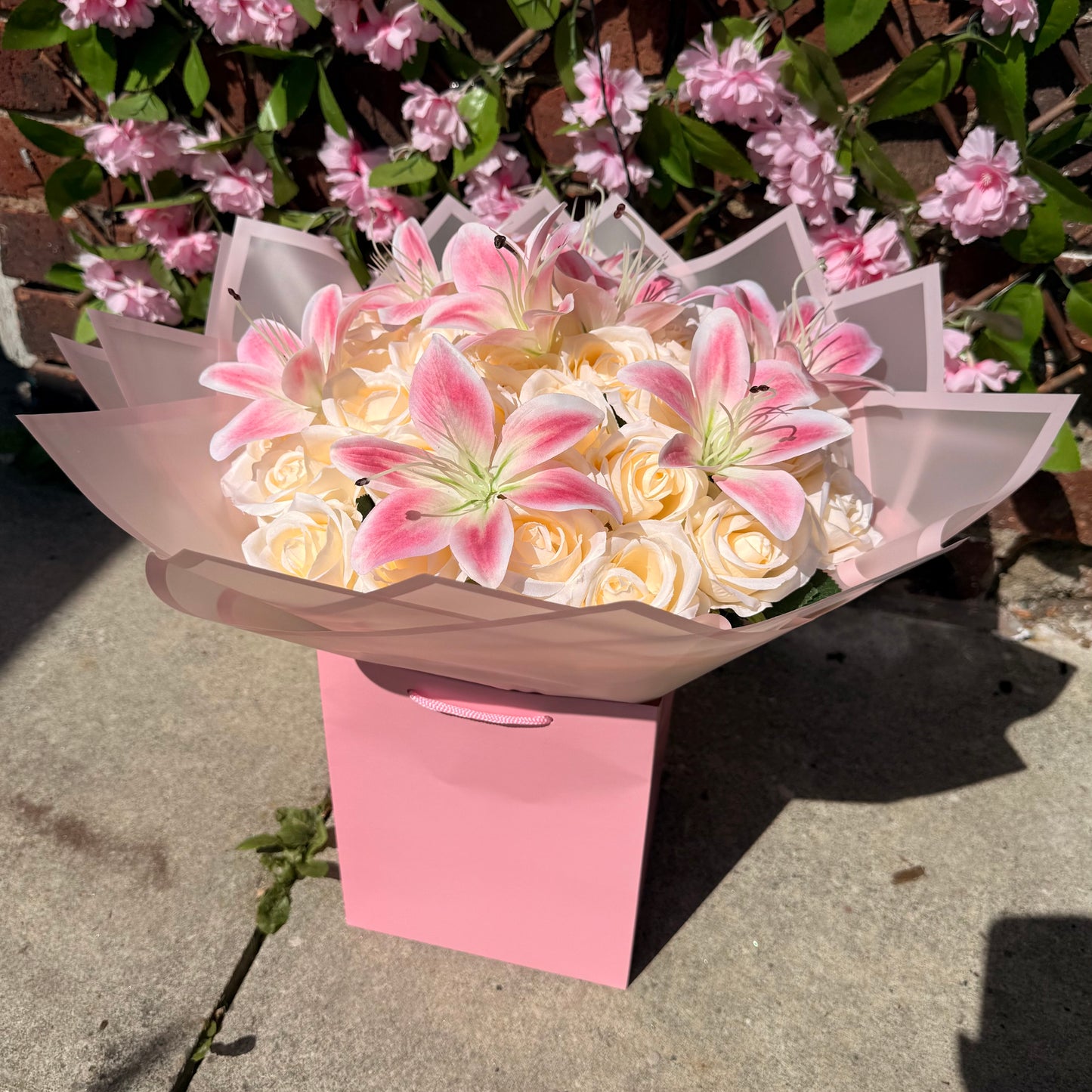 Luxury Champagne Rose & Pink Lily Forever Bouquet