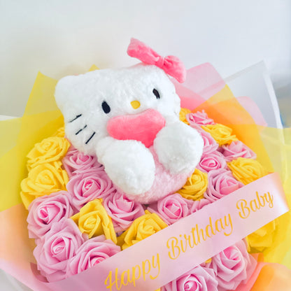 Hello Kitty Personalised Yellow & Pink Rose Bouquet - Blooming Gifts