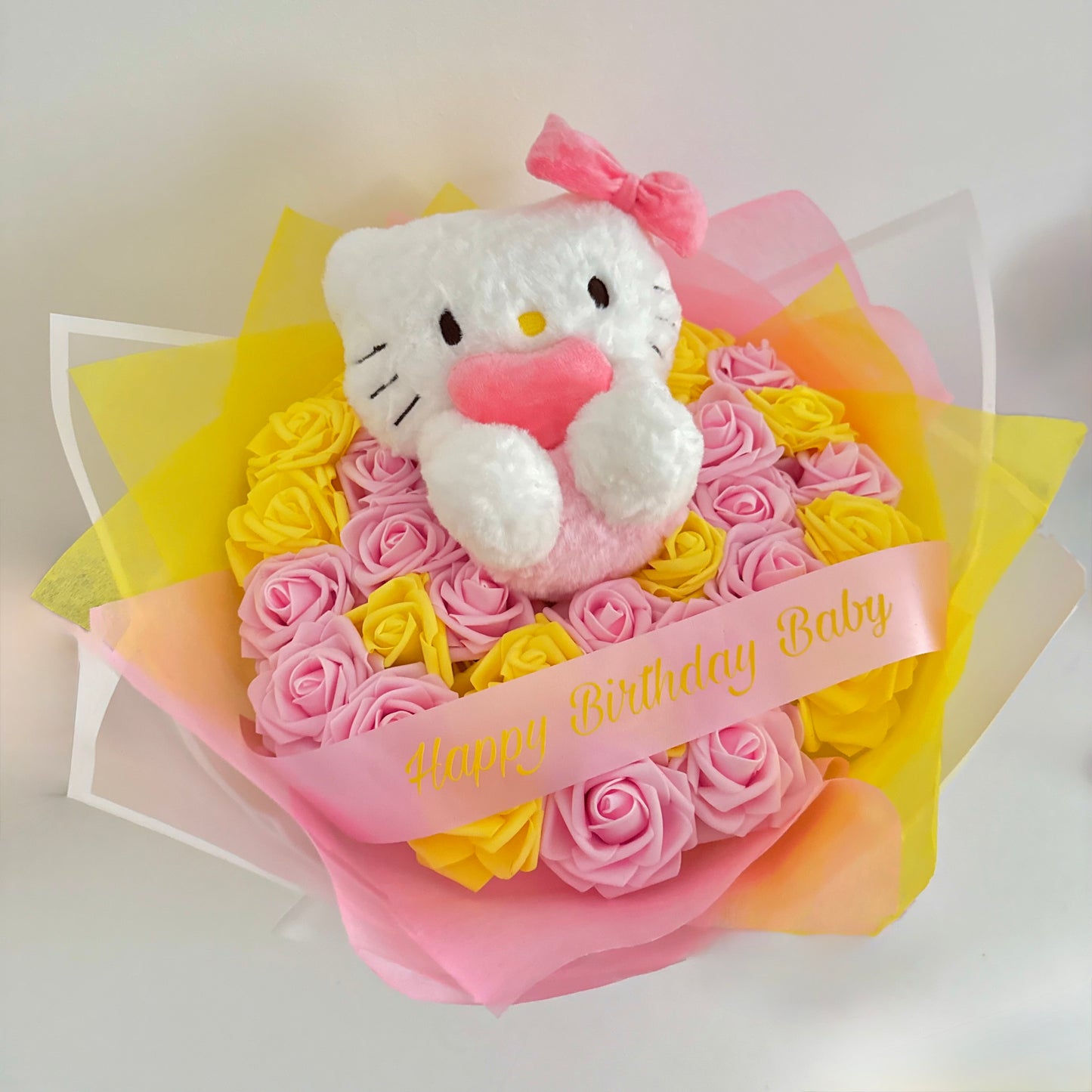 Hello Kitty Personalised Yellow & Pink Rose Bouquet - Blooming Gifts
