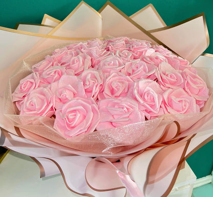 Hand Crafted Blush Pink Glitter Rose Flower Bouquet