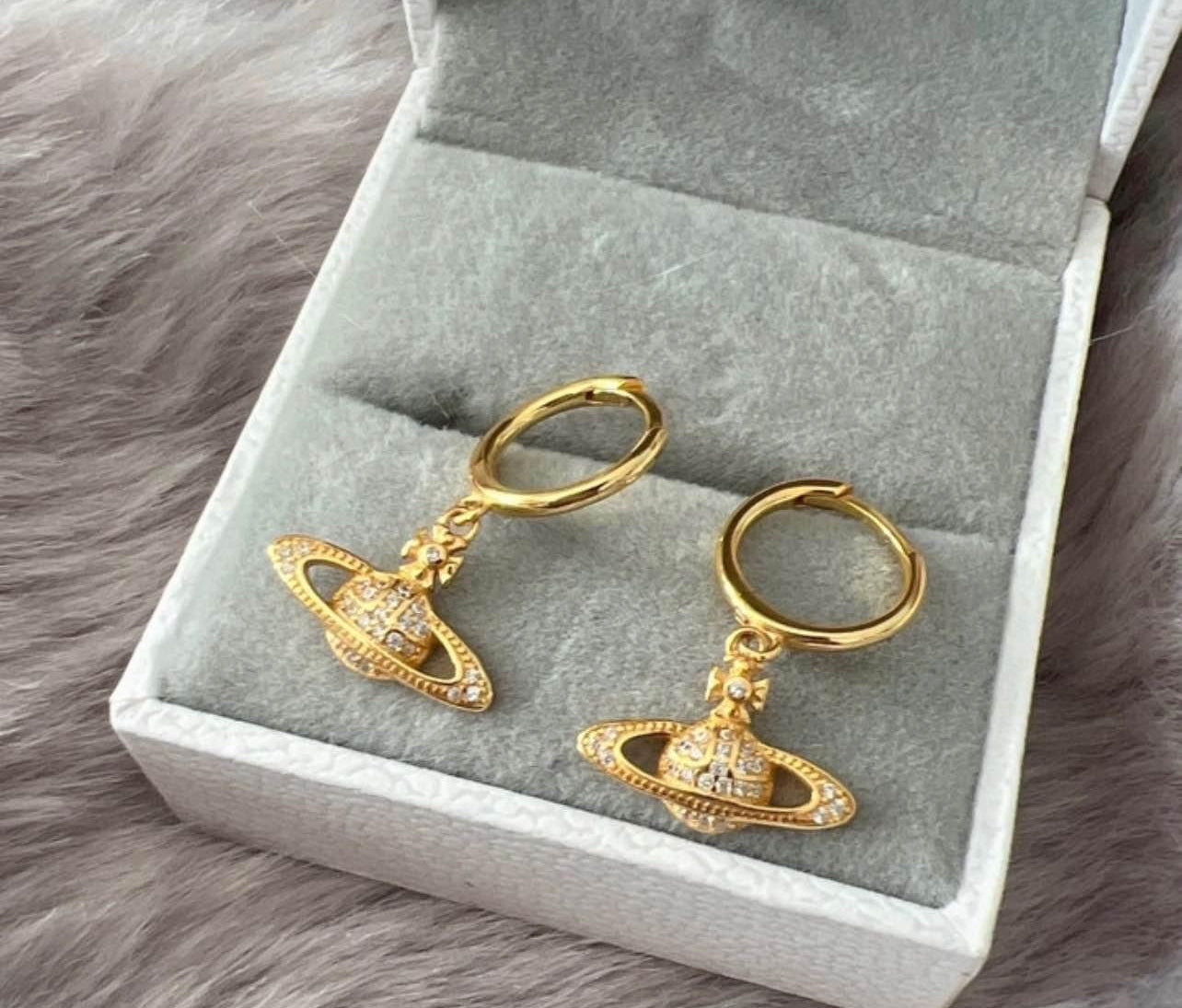 Gold Planet Design Hoop / Dangle Earrings