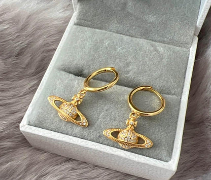 Gold Planet Design Hoop / Dangle Earrings