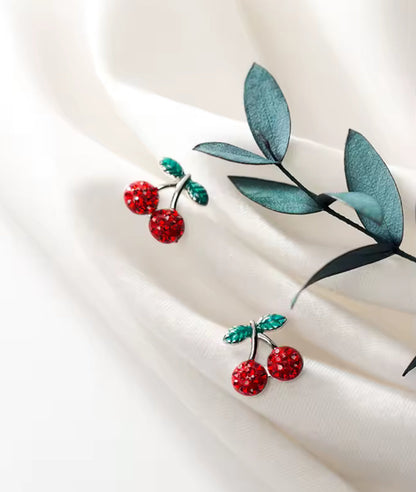 Sterling Silver Dainty Red Cherry Stud Earrings