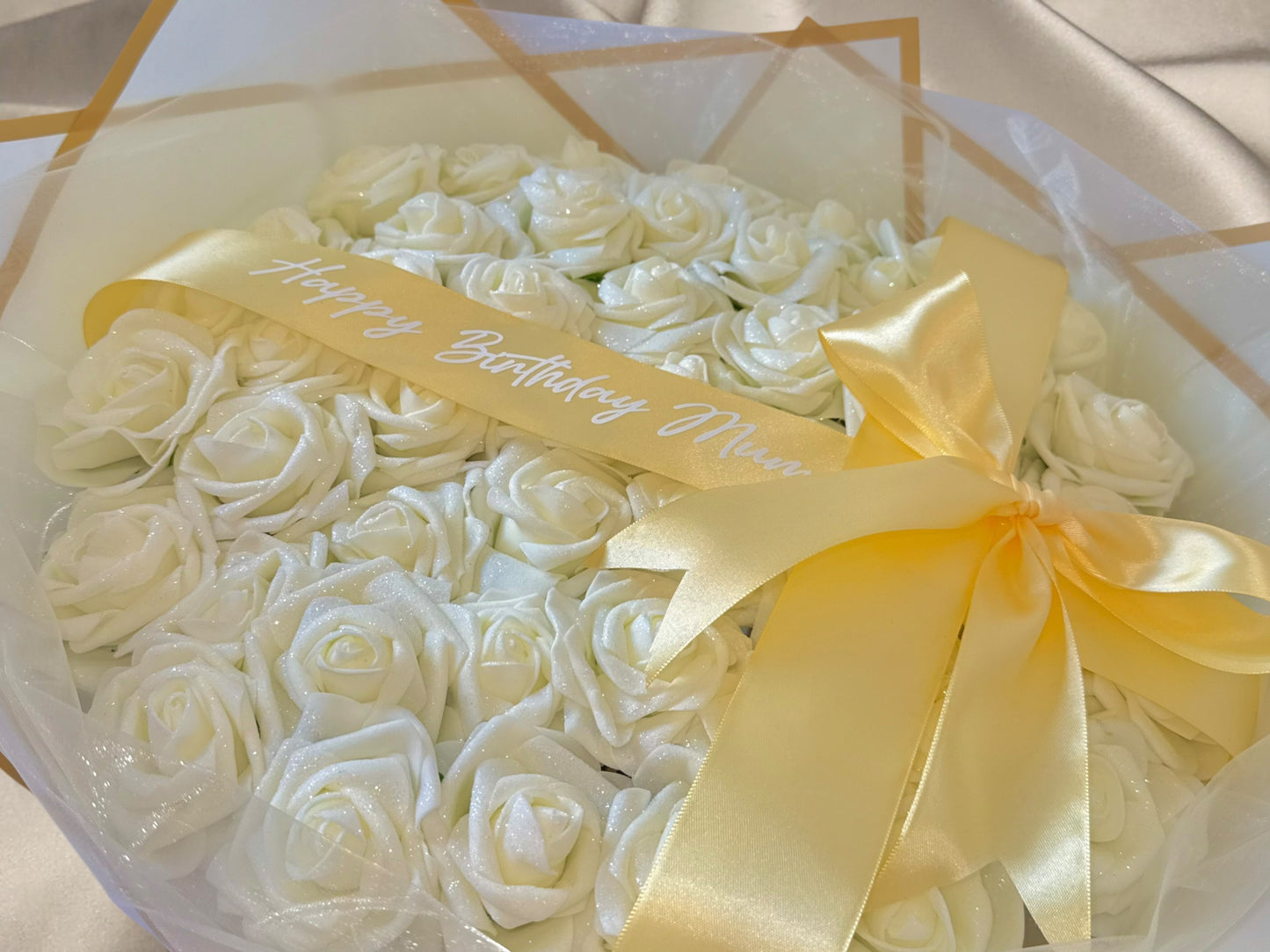 Cream & Gold Glitter Rose Personalised Any Occasion Flower Bouquet