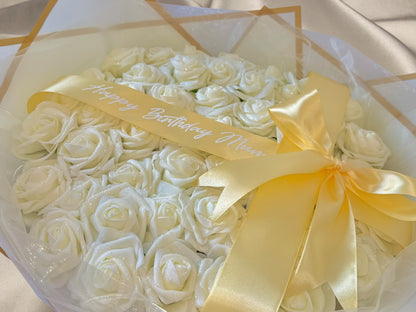 Cream & Gold Glitter Rose Personalised Any Occasion Flower Bouquet