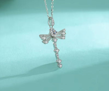 0.3 Carat Moissanite Dragonfly Sterling Silver Necklace Clavicle Chain