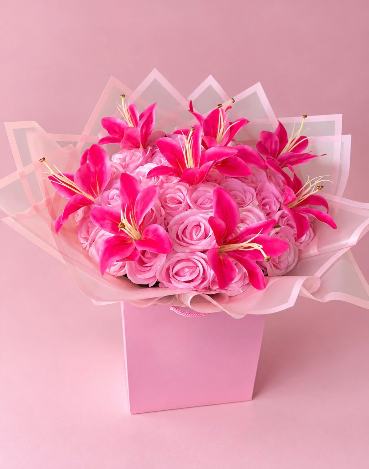 Personalised Pink Rose & Lily Flower Box