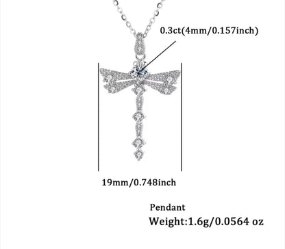 0.3 Carat Moissanite Dragonfly Sterling Silver Necklace Clavicle Chain