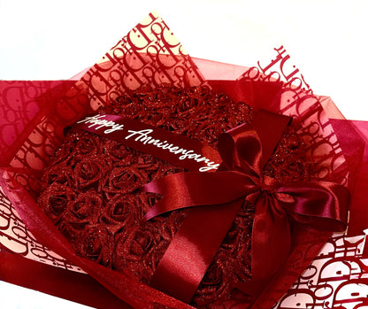 Luxury Red Glitter Rose Bouquet With High End Wrapping Personalised Gift