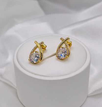 Gold Teardrop Design Womens Stud Earrings
