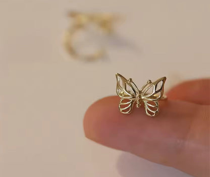 9K Solid Gold Butterfly Ear Cuff Earrings