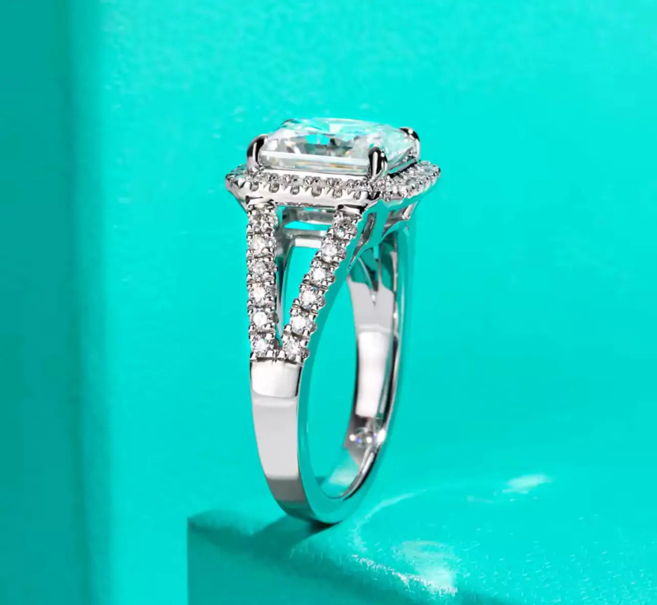 3CT Moissanite Radiant Cut Silver Engagement Ring Set