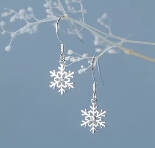 Sterling Silver Snowflake Dangle / Drop Earrings