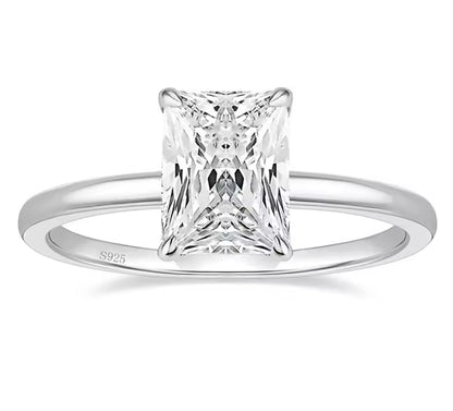 3CT Sterling Silver Radiant Cut Engagement Ring