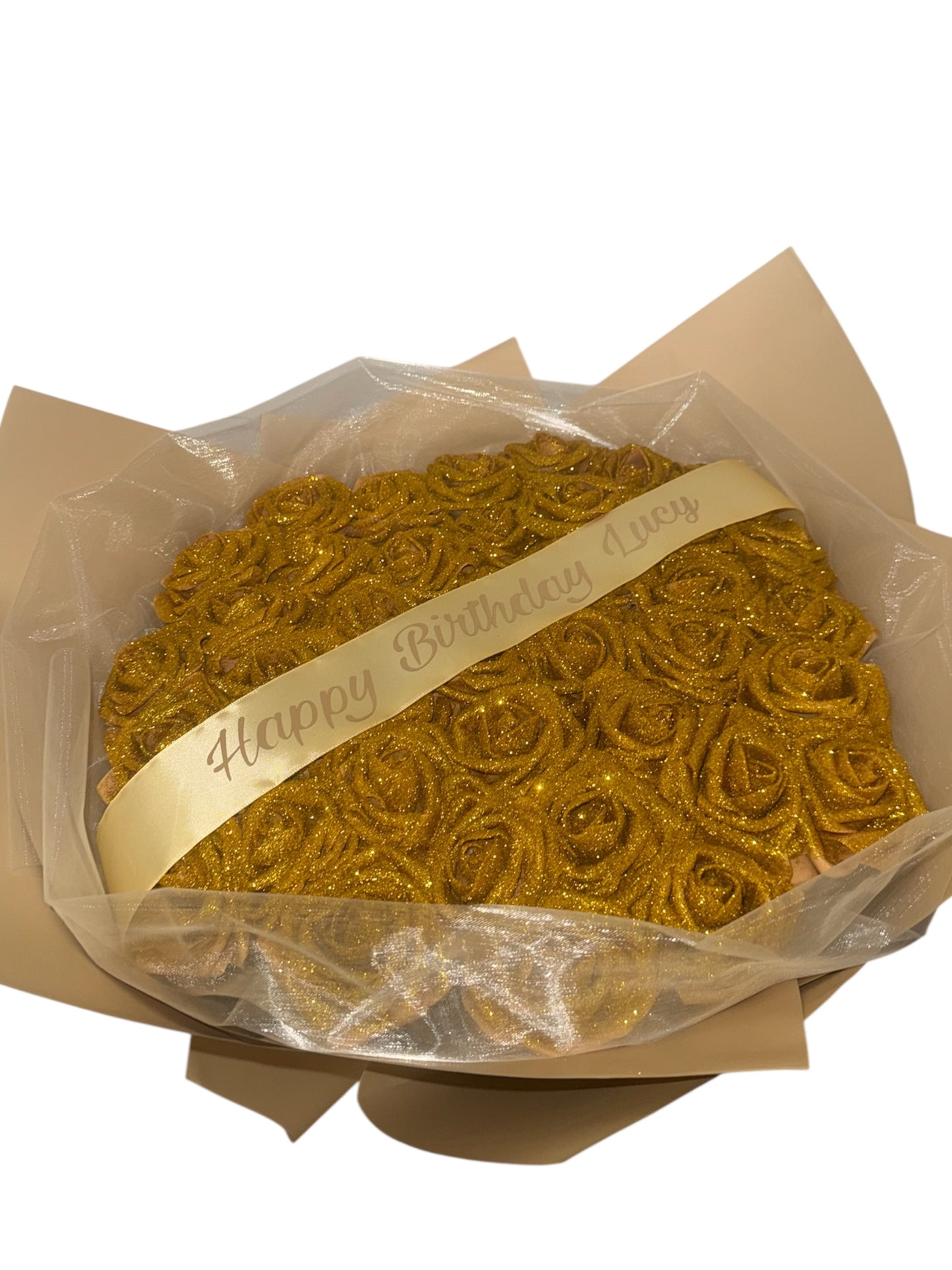 Gold Glitter Rose Bouquet With Personalised Message