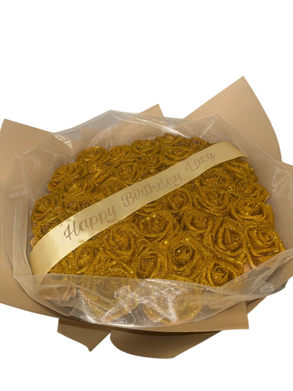 Gold Glitter Rose Bouquet With Personalised Message