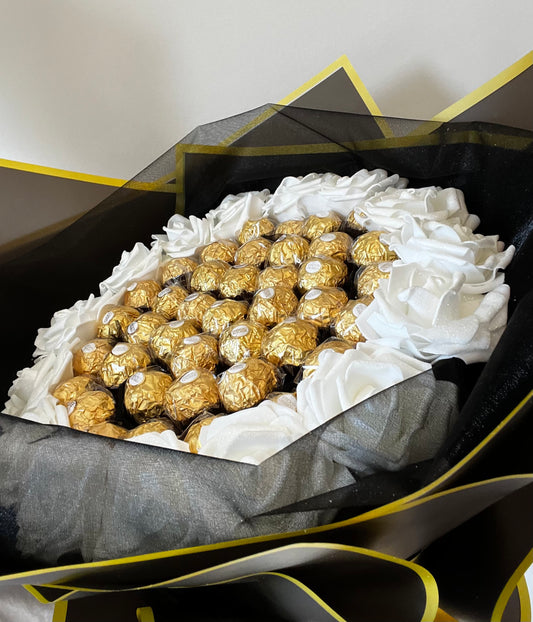 Black and White Rose Ferrero Rocher Chocolate Flower Bouquet