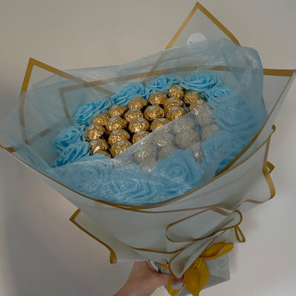 Blue & Gold Ferrero Rocher Chocolate Bouquet Gift