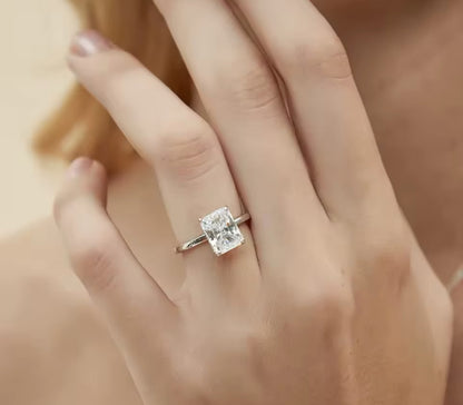 3CT Sterling Silver Radiant Cut Engagement Ring