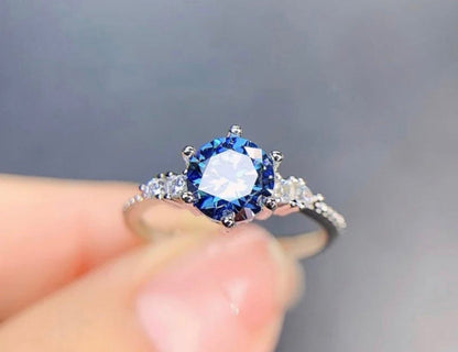 1 Carat Royal Blue Moissanite Sterling Silver Engagement Ring