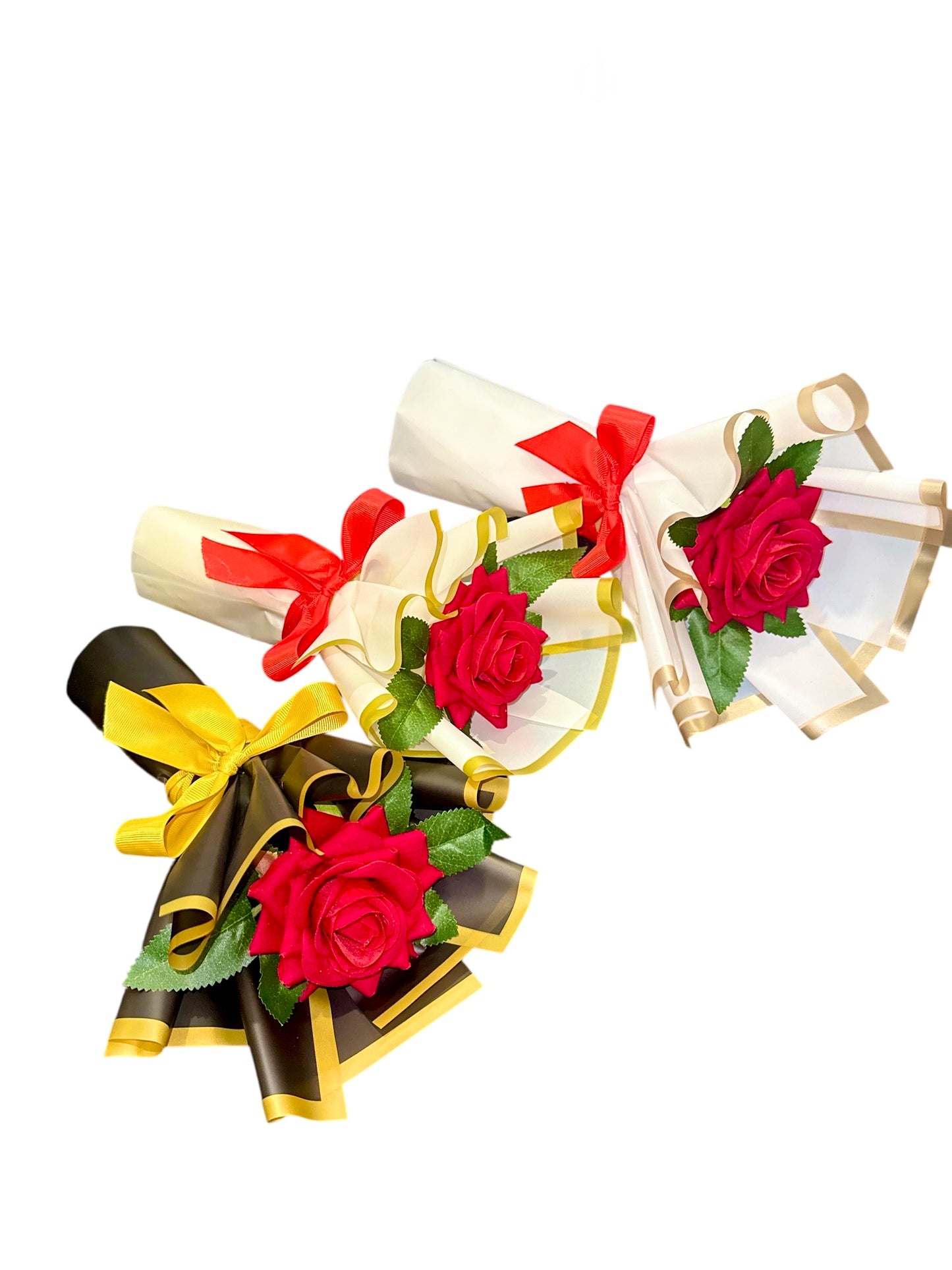 Eternal Single Red Velvet Rose Small Bouquet Valentines Black