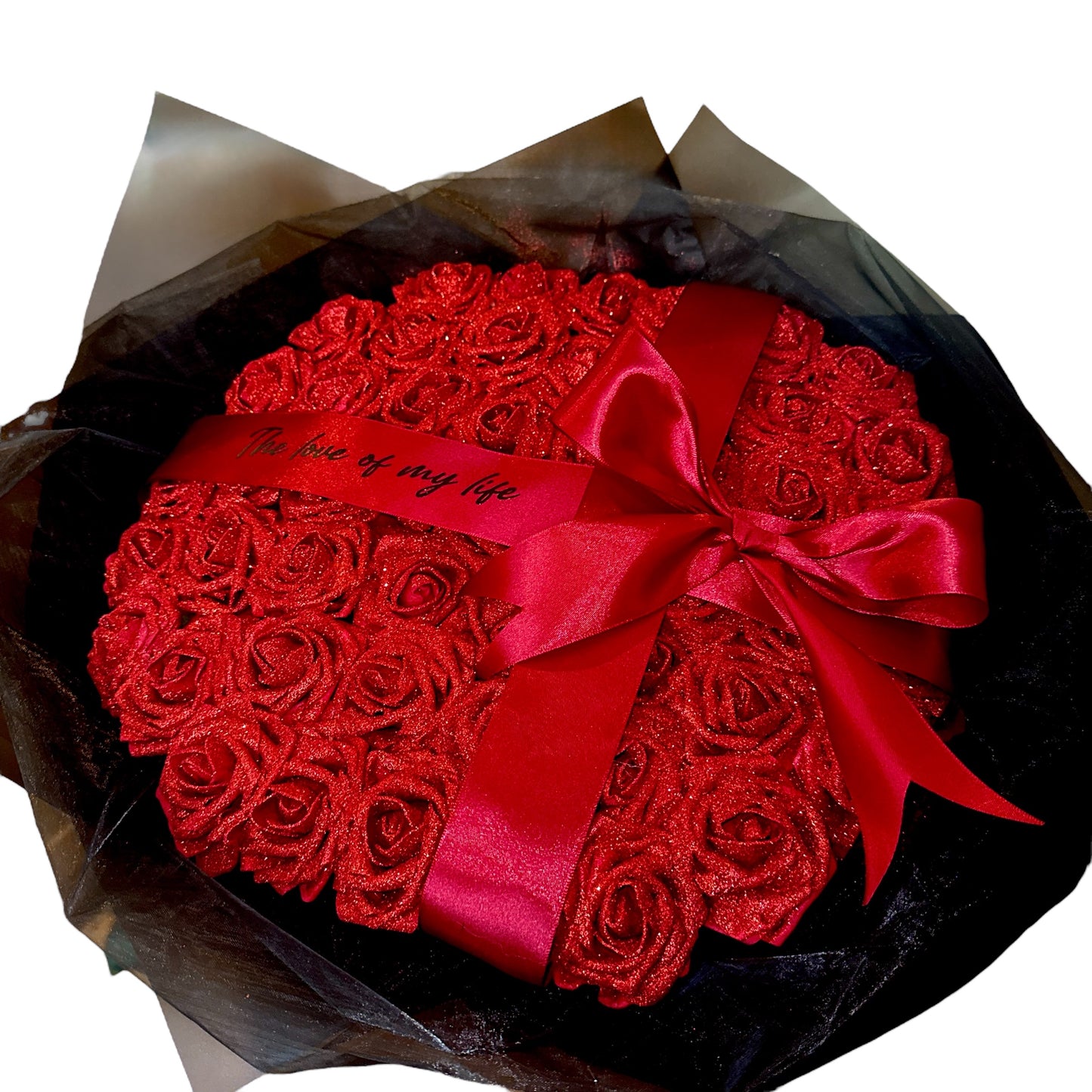 Black & Red Personalised Glitter Rose Bouquet