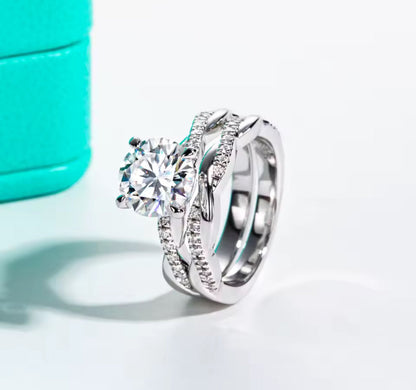 3CT Moissanite Round Cut Silver Engagement Ring Set