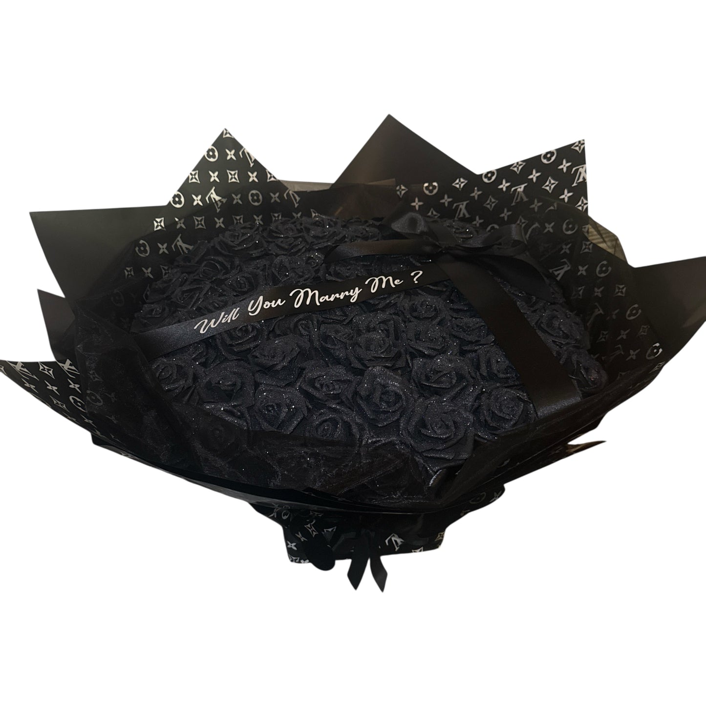 LV 100 Black Glitter Rose High End Bouquet