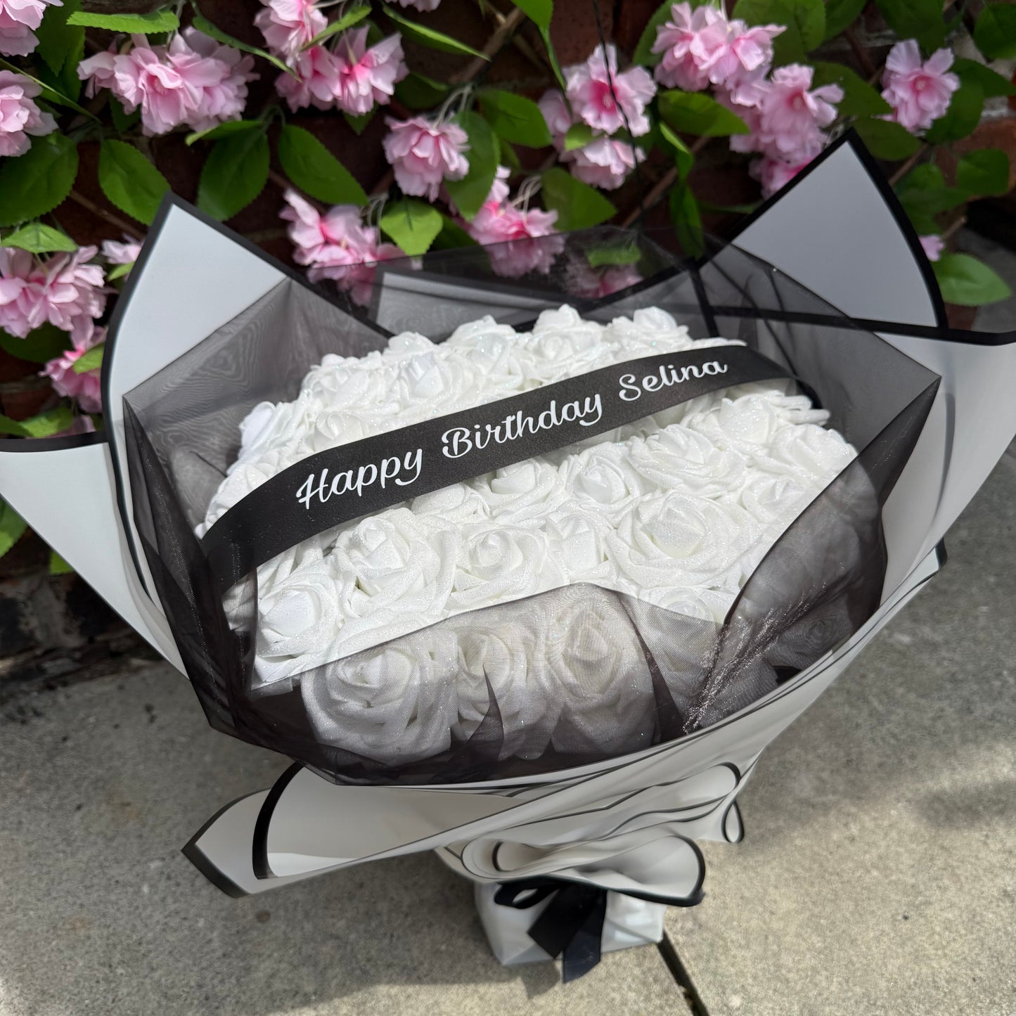 Personalised Black & White Glitter Rose Bouquet