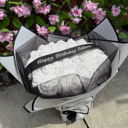 Personalised Black & White Glitter Rose Bouquet
