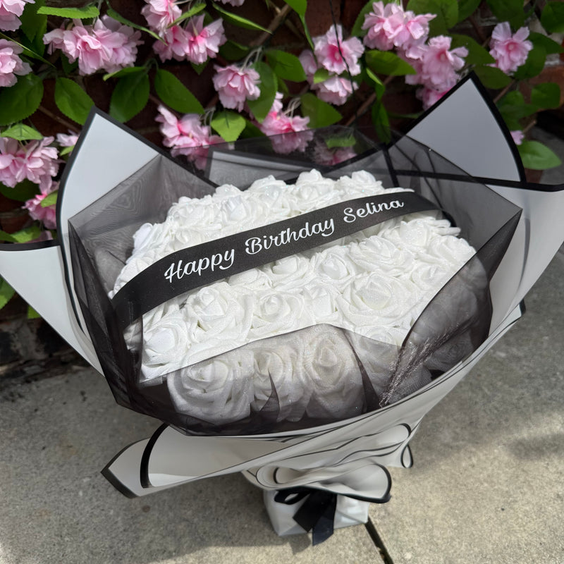 Personalised Black & White Glitter Rose Bouquet