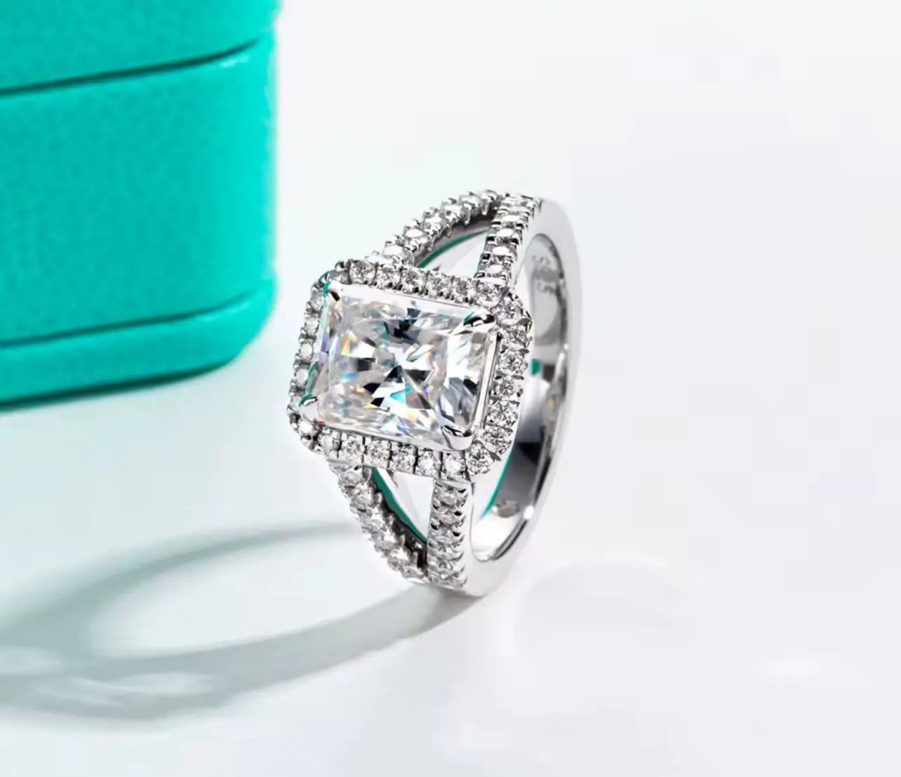 3CT Moissanite Radiant Cut Silver Engagement Ring Set