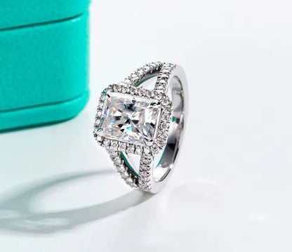 3CT Moissanite Radiant Cut Silver Engagement Ring Set