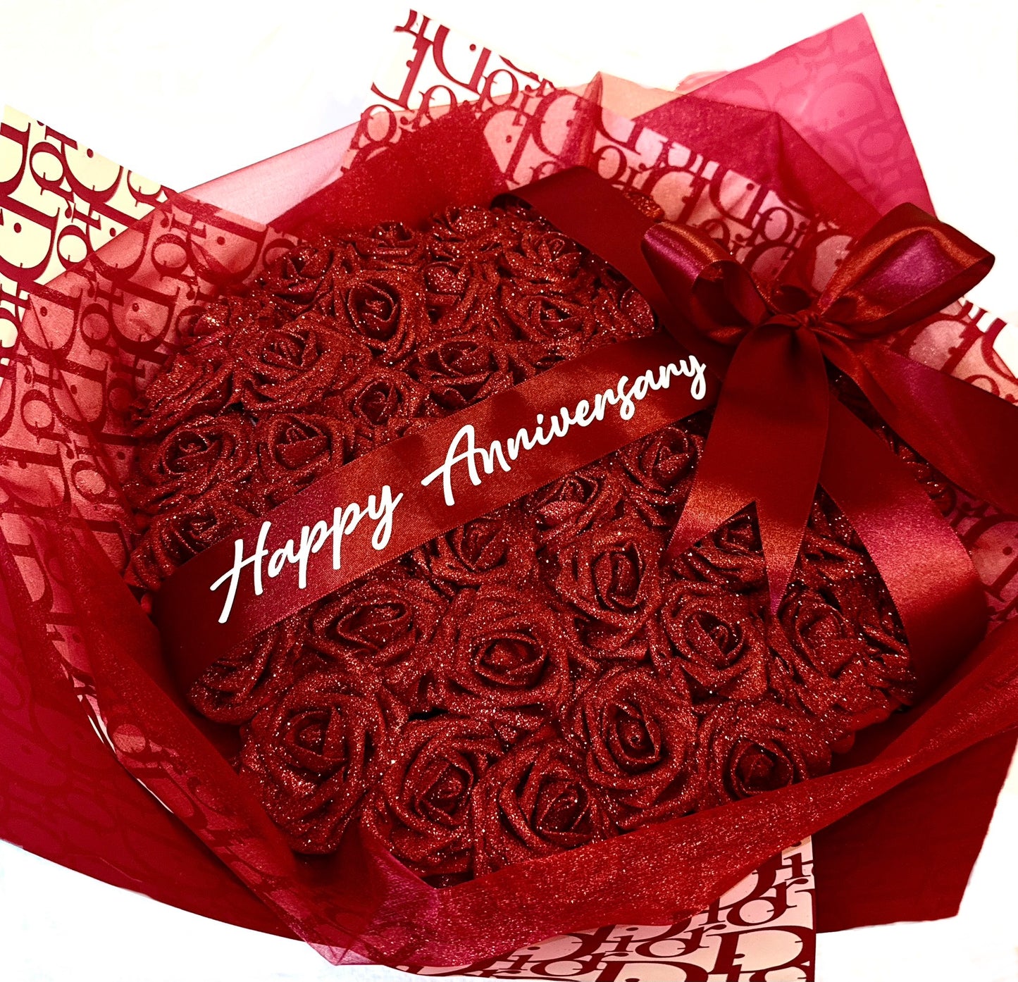 Luxury Red Glitter Rose Bouquet With High End Wrapping Personalised Gift