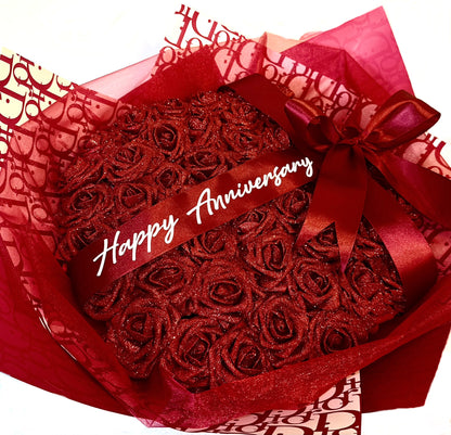 Luxury Red Glitter Rose Bouquet With High End Wrapping Personalised Gift