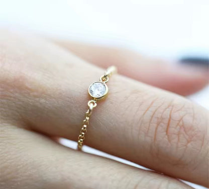 14K Gold Crystal Chain Ring
