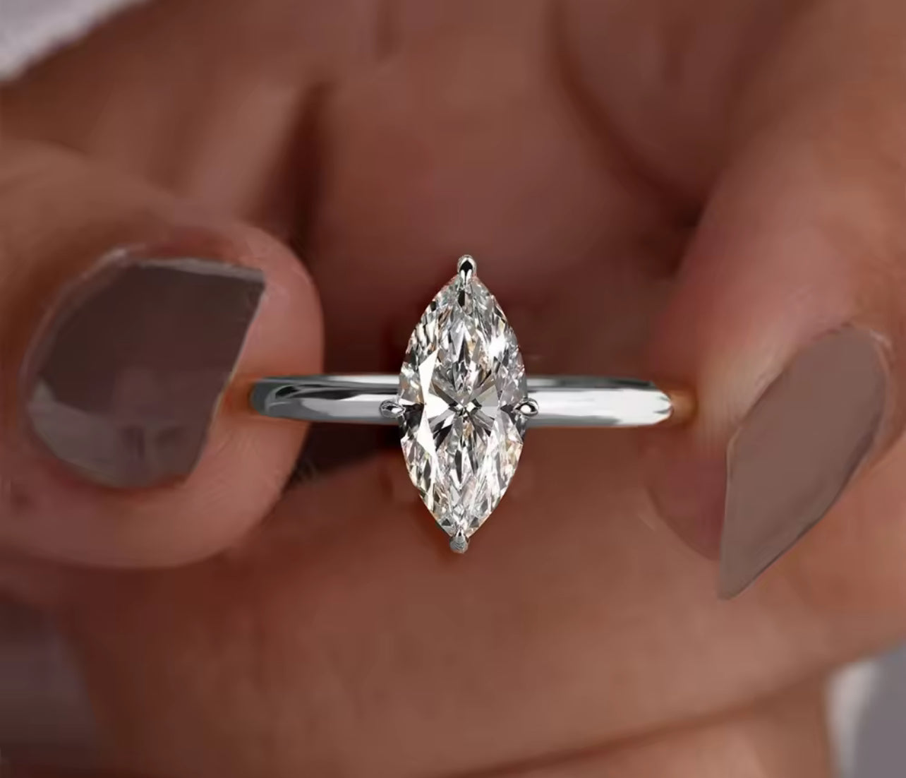 Luxury Moissanite Marquise Cut Silver Engagement Ring